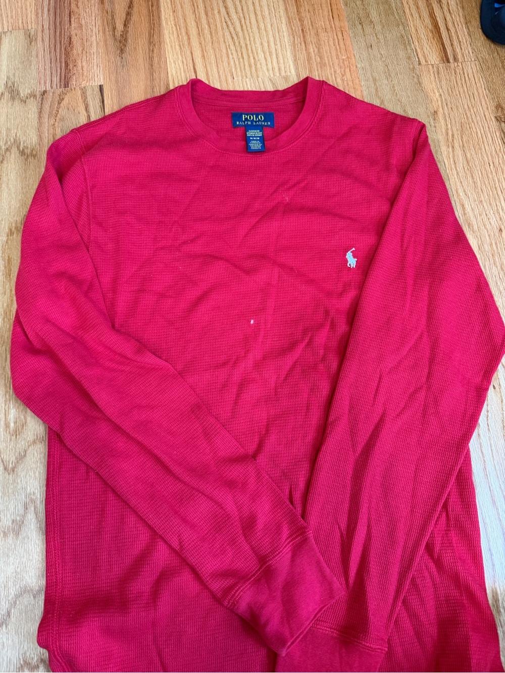 Polo by Ralph Lauren Red Long-Sleeve Waffle Knit Crewneck